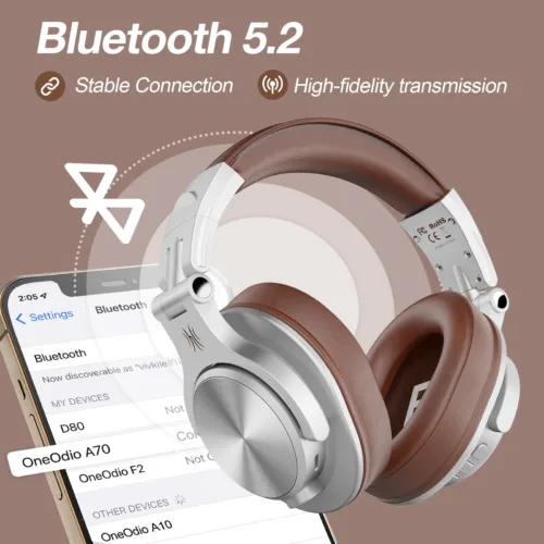 Casca OneOdio wireless cu fir tip over earutilizar- Fusion-A70-Silver