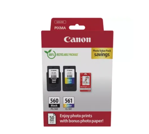 Combo-Pack Value Original Canon Black/Color PG-560/CL-561+hartie Photo  3713C008AA